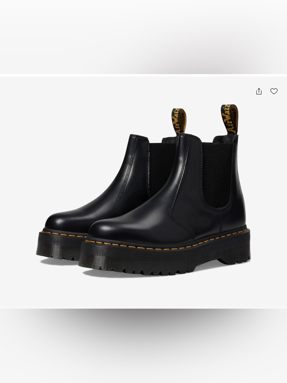 New - Dr. Martens 2976 Quad Platform Smooth Leather Chelsea Boots, Black, 9